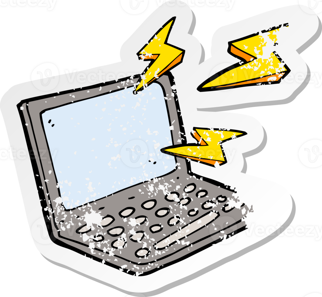 retro distressed sticker of a cartoon computer png