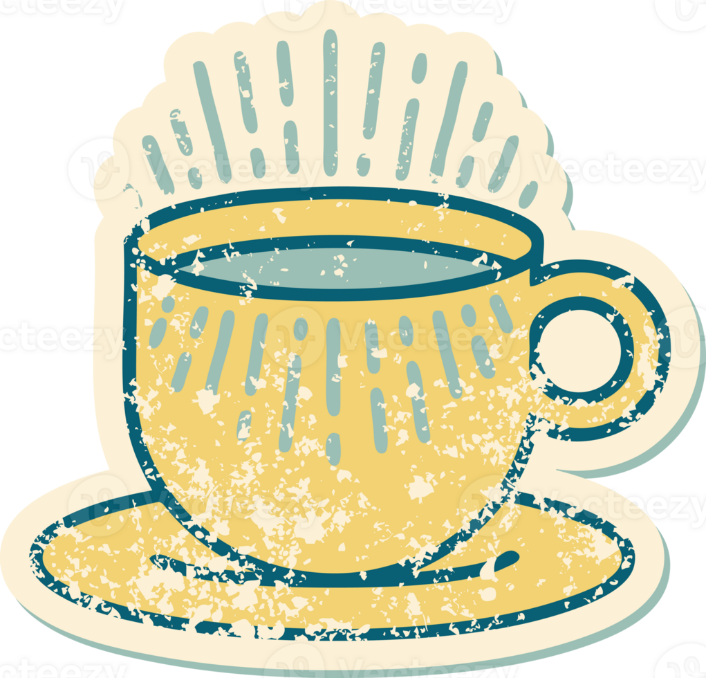 distressed sticker tattoo style icon of cup of coffee png