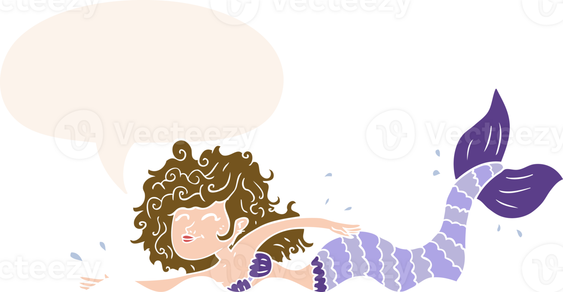 cartoon mermaid and speech bubble in retro style png