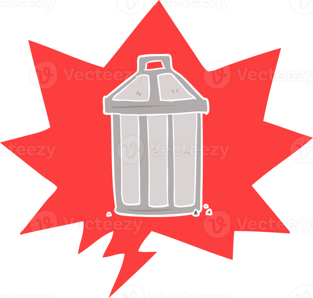 cartoon old metal garbage can and speech bubble in retro style png