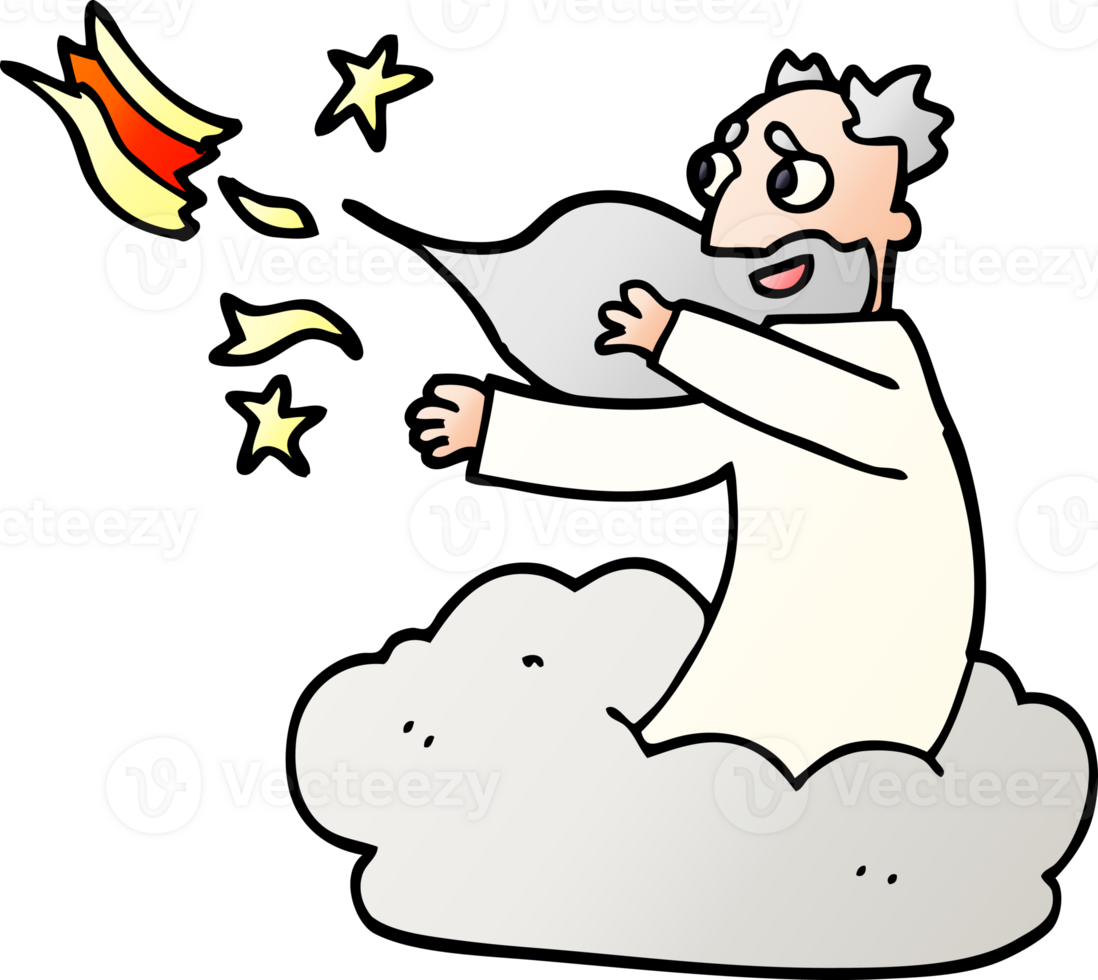 cartoon doodle god on cloud png
