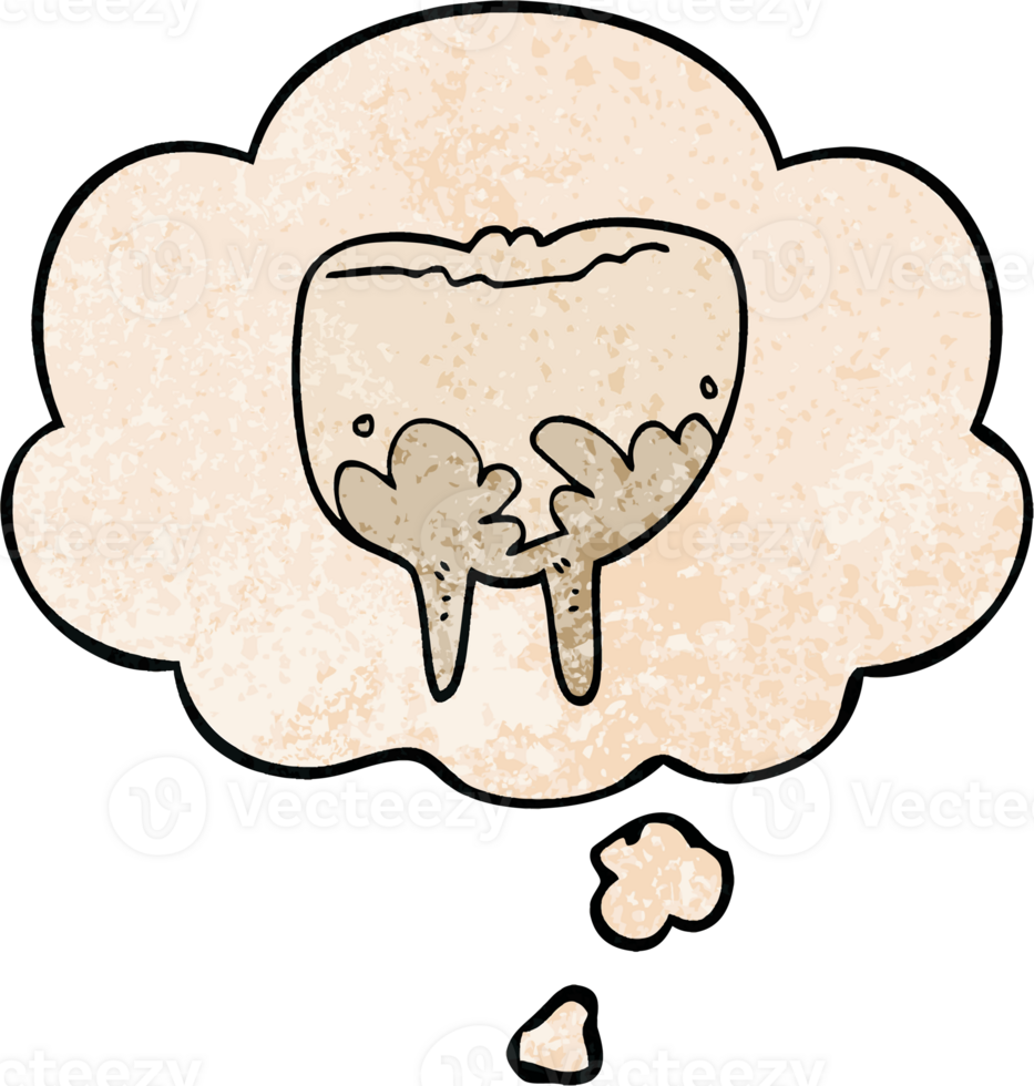 cartoon tooth and thought bubble in grunge texture pattern style png