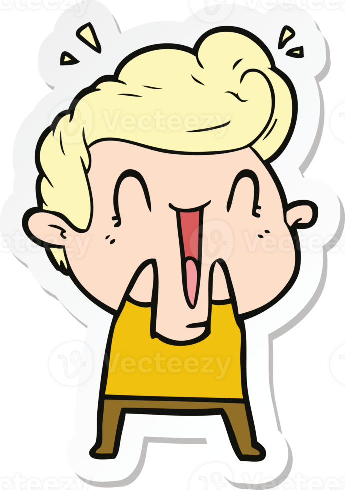 sticker of a cartoon happy man laughing png