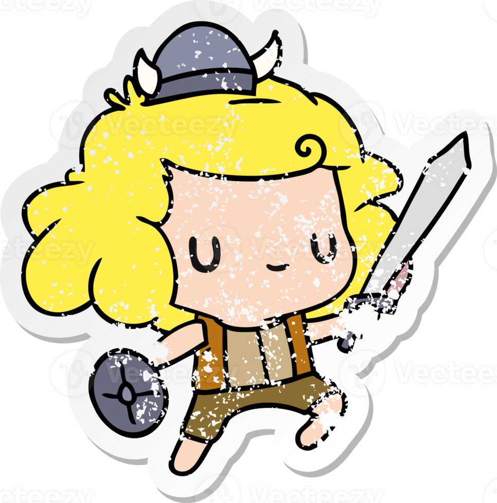 adesivo angustiado desenho animado kawaii linda criança viking png