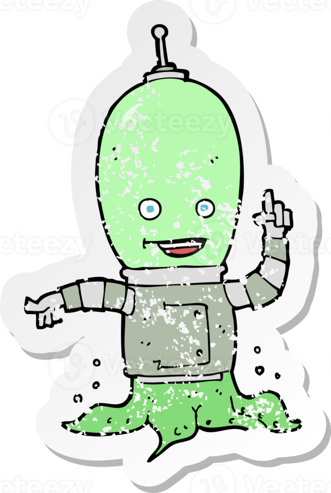 retro distressed sticker of a cartoon alien spaceman png