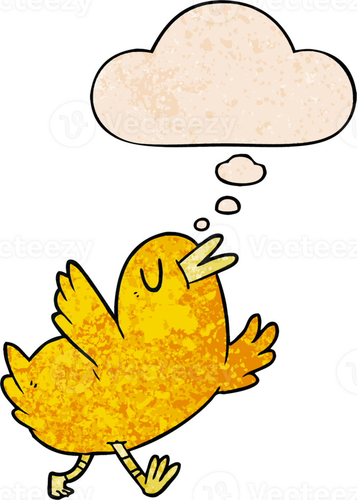 cartoon happy bird and thought bubble in grunge texture pattern style png