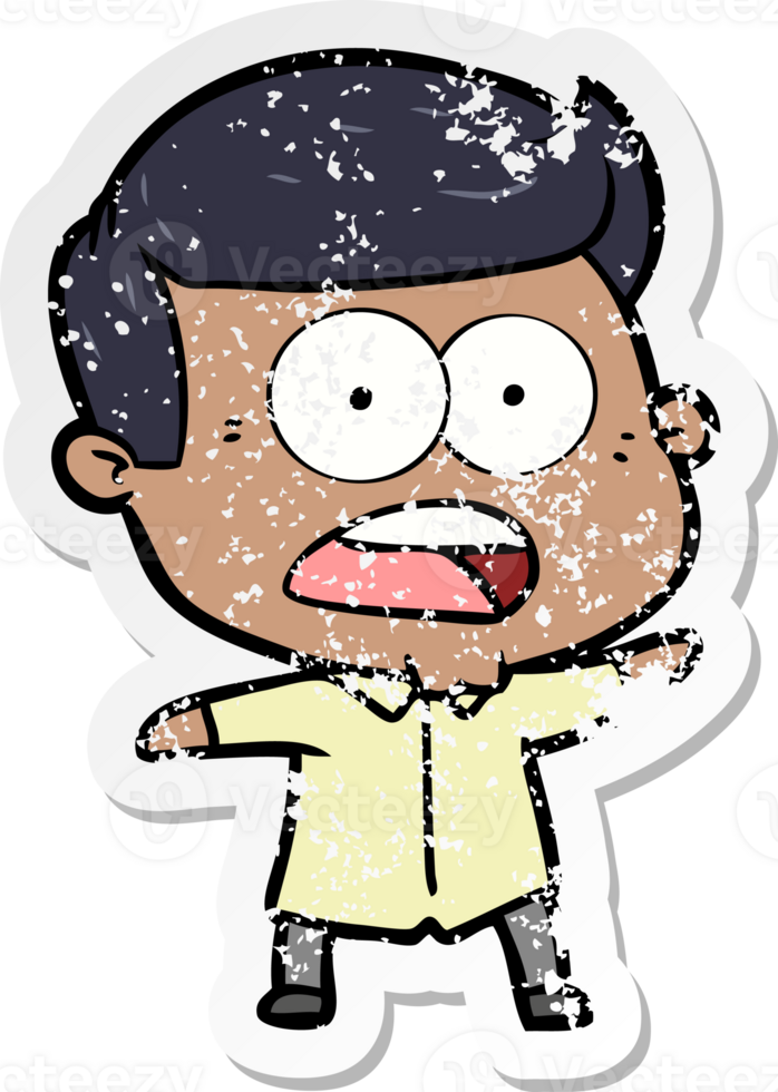 distressed sticker of a cartoon shocked man png