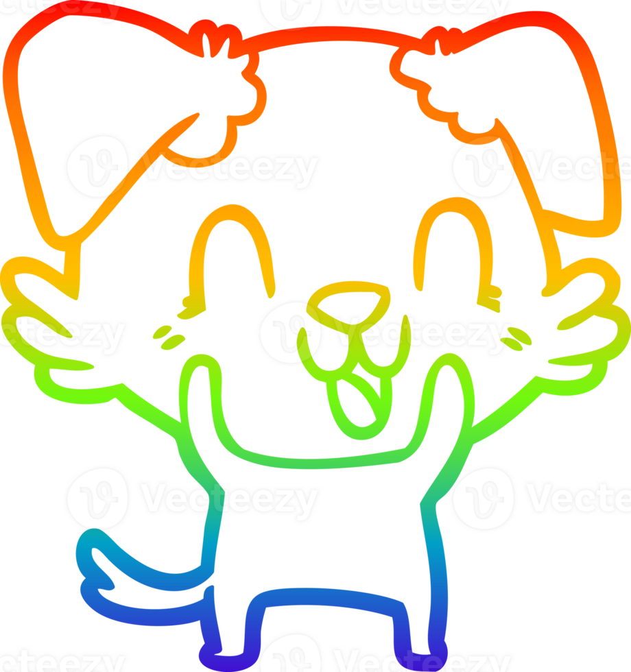 rainbow gradient line drawing of a laughing cartoon dog png