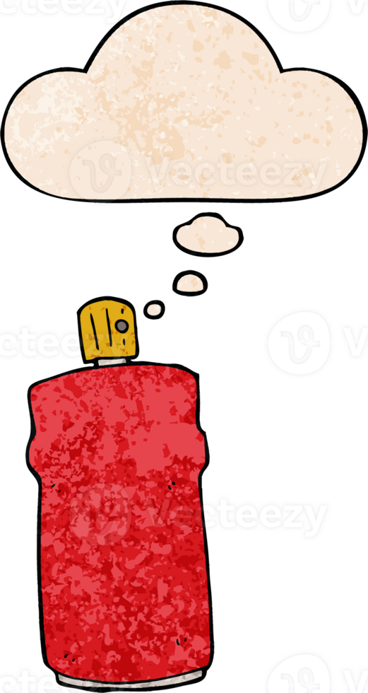 cartoon spray can with thought bubble in grunge texture style png