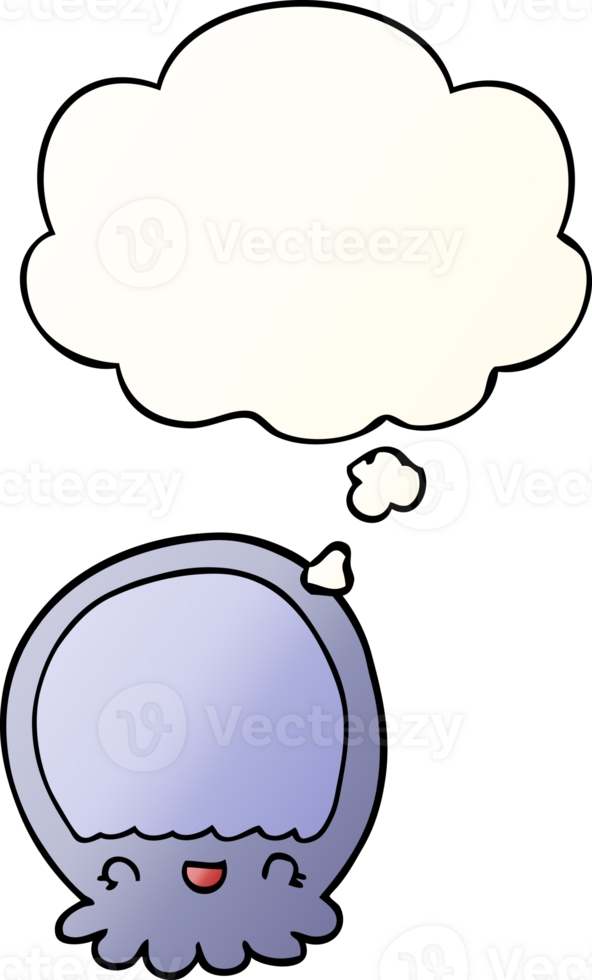 cartoon jellyfish with thought bubble in smooth gradient style png