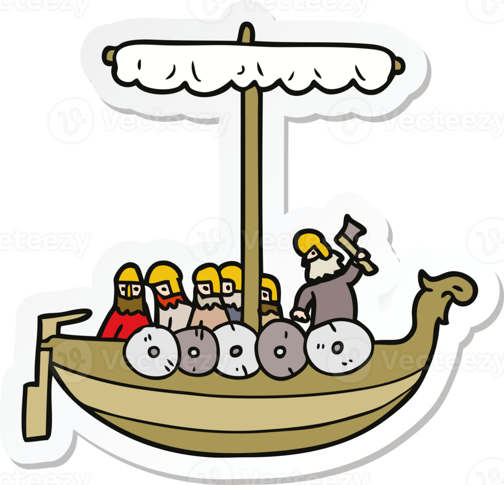 sticker of a cartoon vikings sailing png