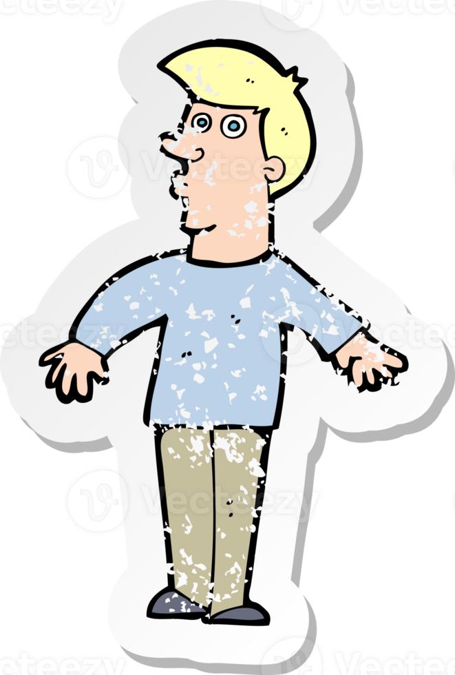 retro distressed sticker of a cartoon surprised man png