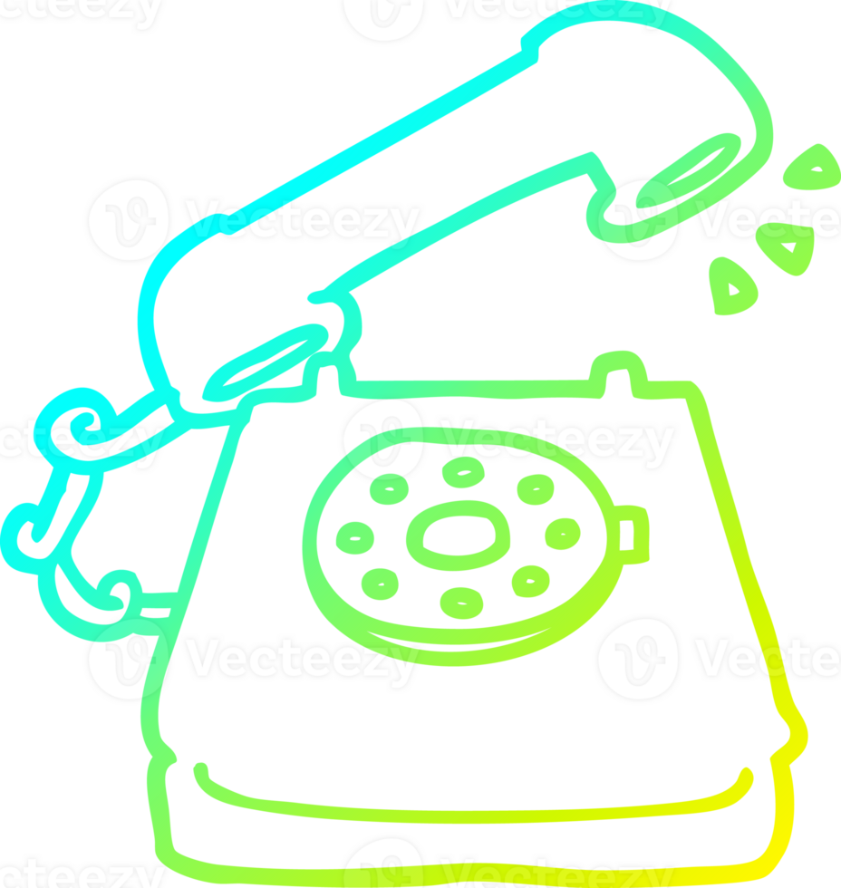 cold gradient line drawing of a cartoon ringing telephone png