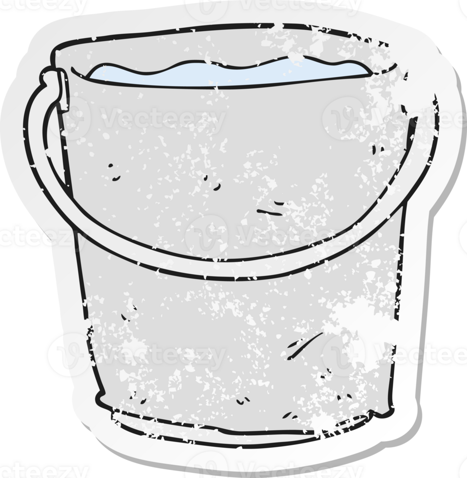 retro distressed sticker of a cartoon bucket of water png