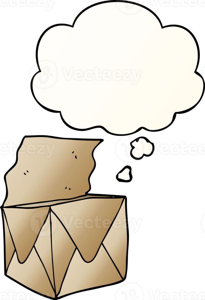 cartoon package with thought bubble in smooth gradient style png