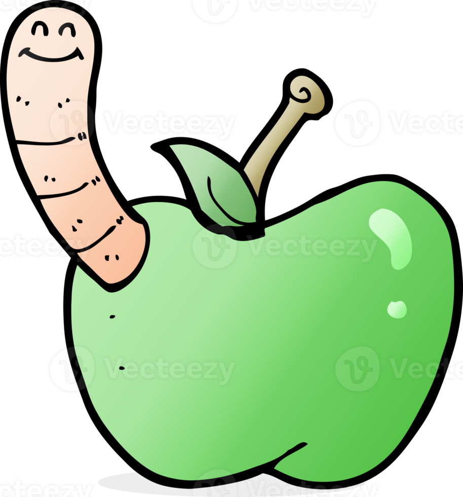 cartoon apple with worm png