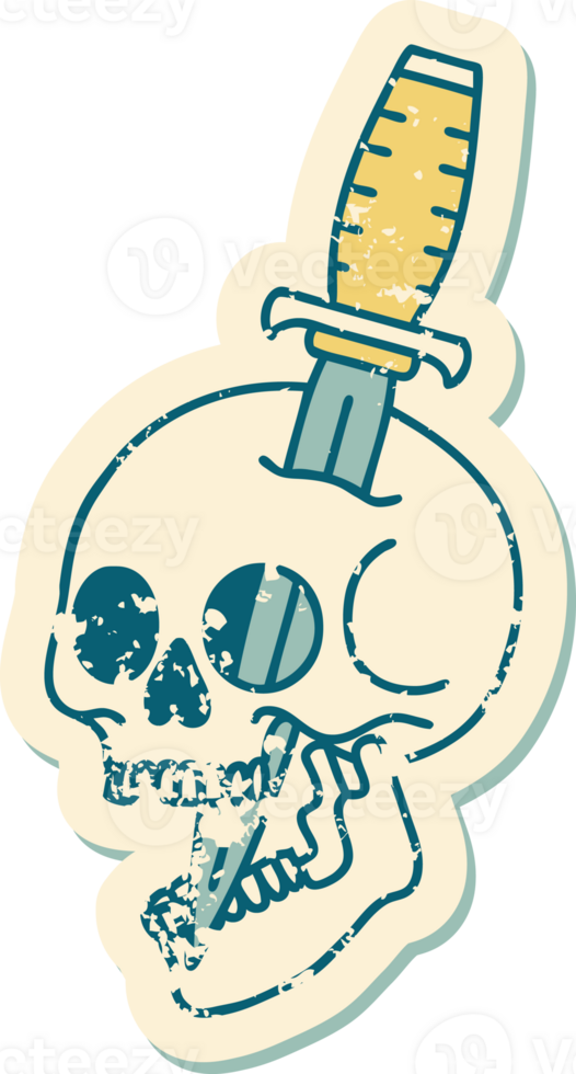 iconic distressed sticker tattoo style image of a skull png