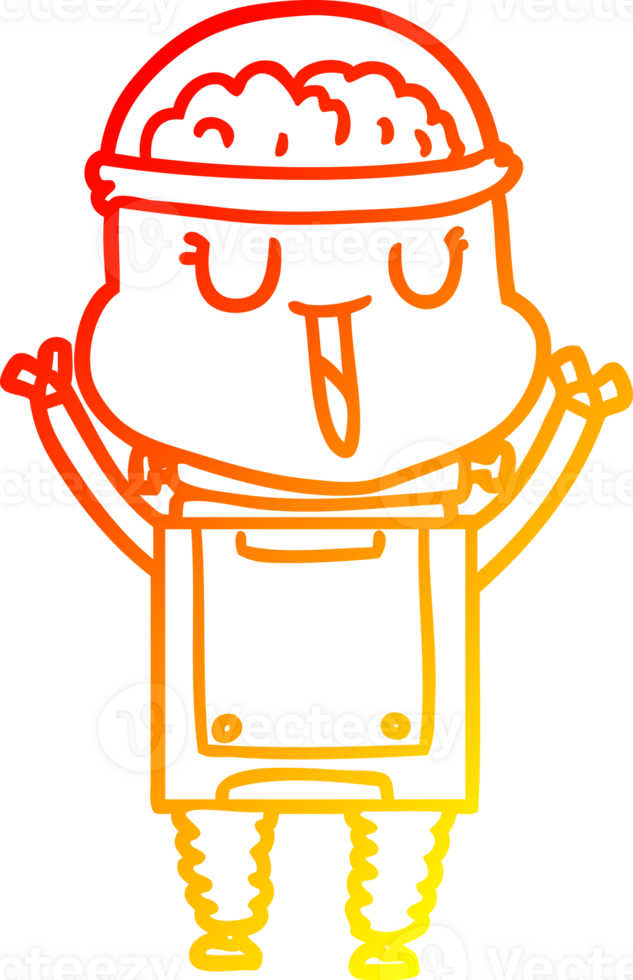 warm gradient line drawing of a happy cartoon robot png