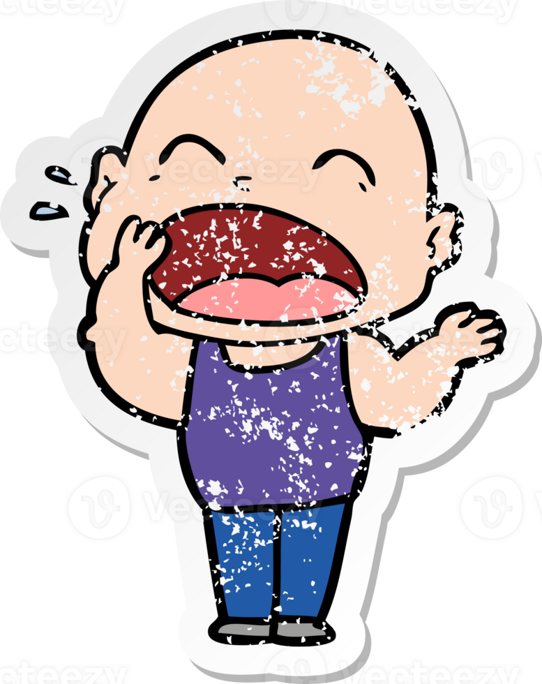 distressed sticker of a cartoon shouting bald man png