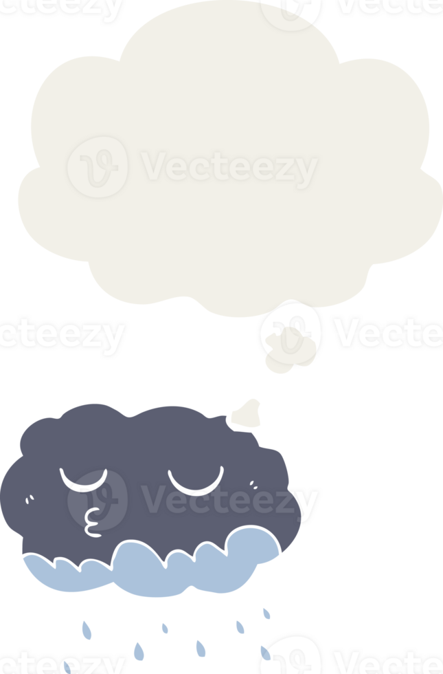 cartoon rain cloud with thought bubble in retro style png