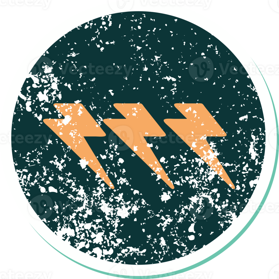 iconic distressed sticker tattoo style image of lighting bolts png