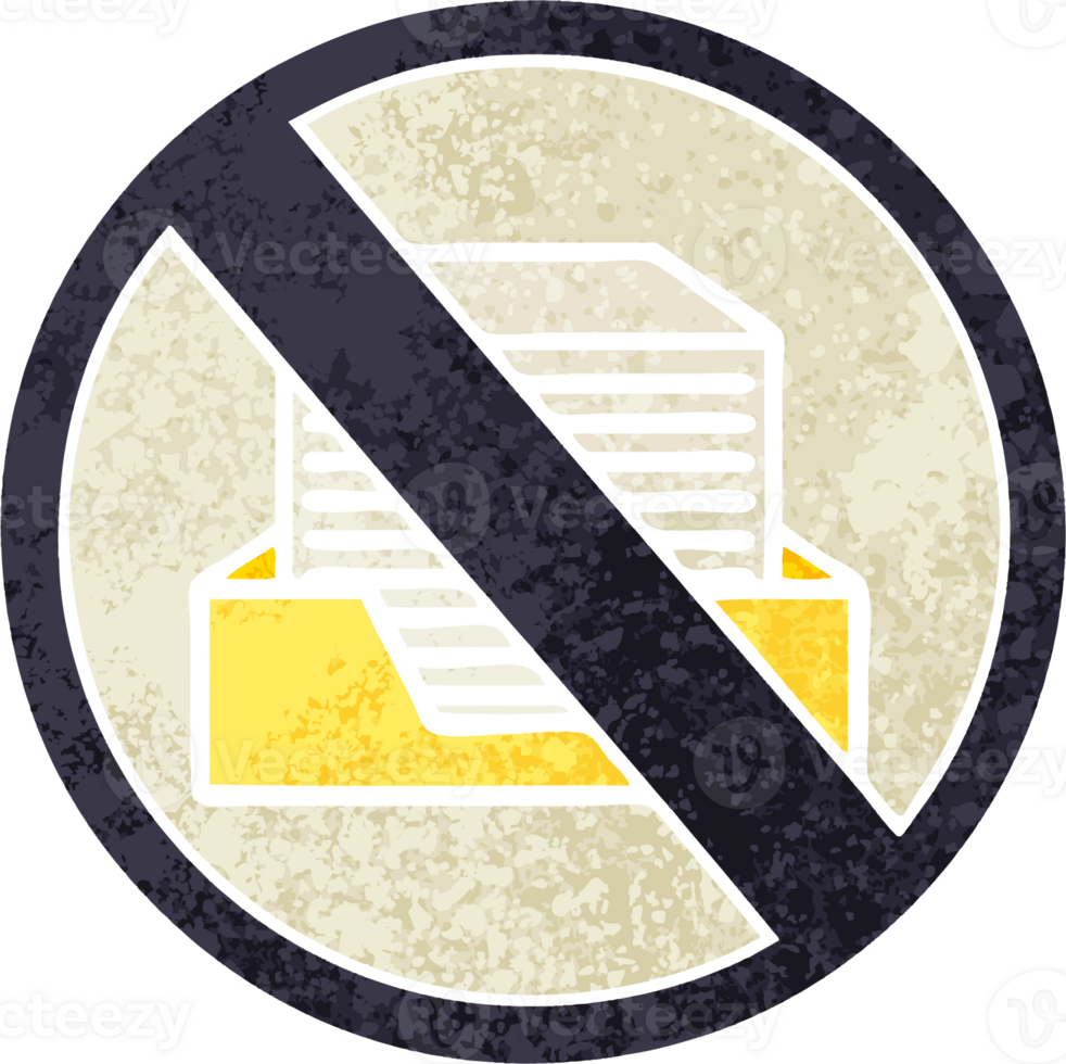 retro illustration style cartoon of a paper ban sign png