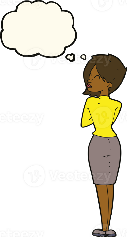 cartoon businesswoman ignoring with thought bubble png
