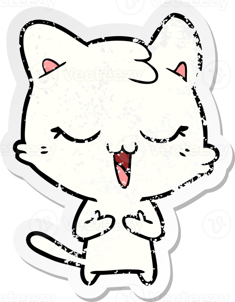 distressed sticker of a happy cartoon cat png