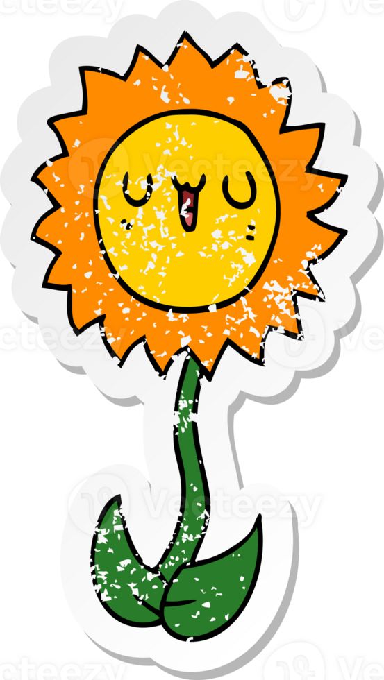 distressed sticker of a cartoon flower png