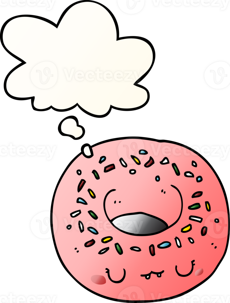cartoon donut with thought bubble in smooth gradient style png