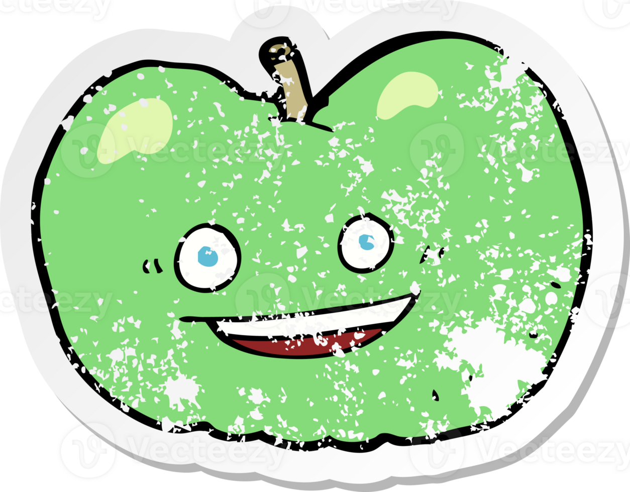 retro distressed sticker of a cartoon apple png