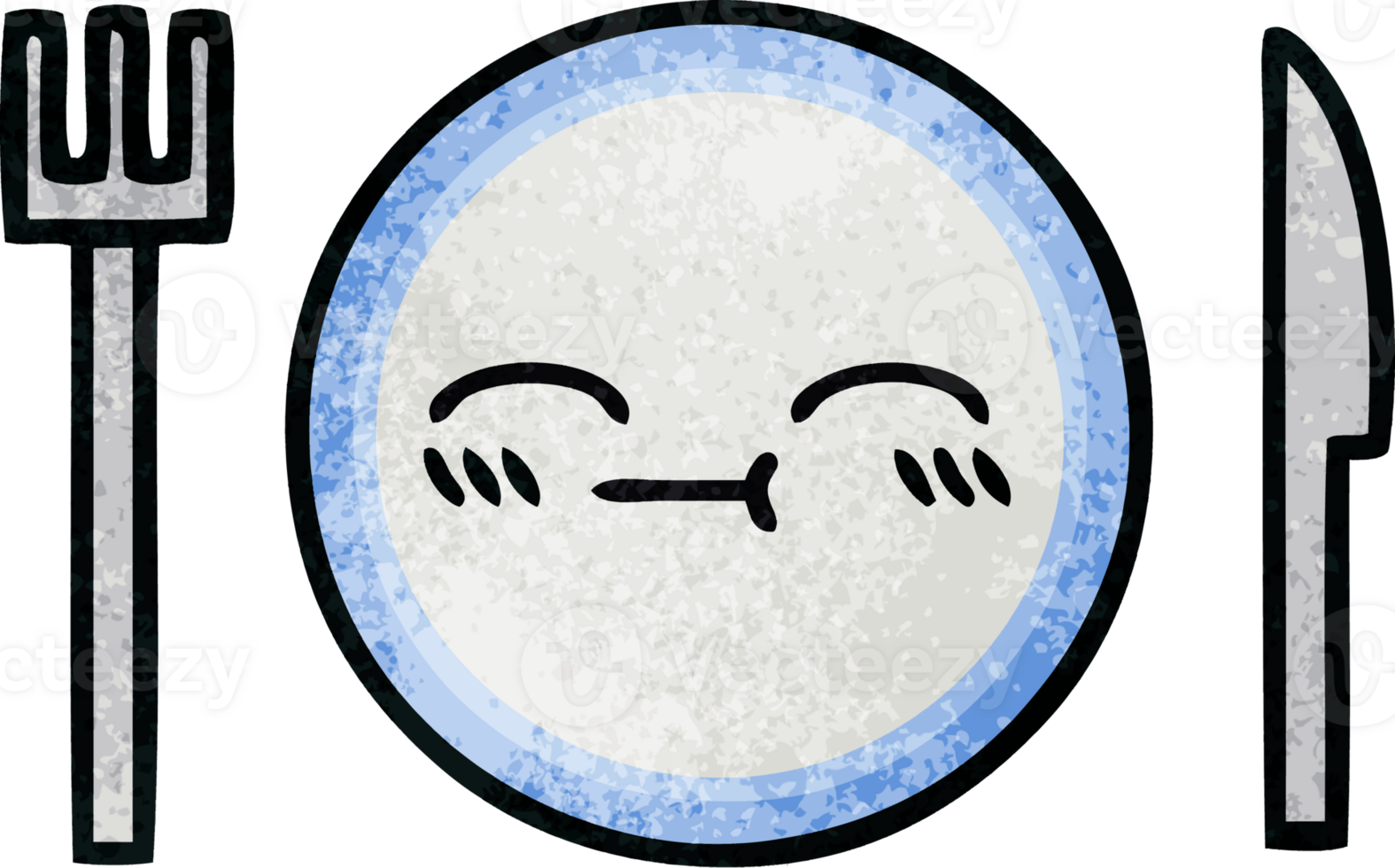 retro grunge texture cartoon of a dinner plate png