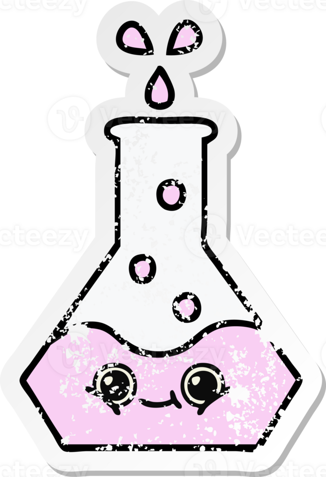 distressed sticker of a cute cartoon science beaker png