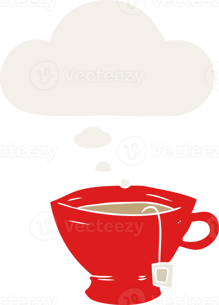 cartoon cup of tea with thought bubble in retro style png