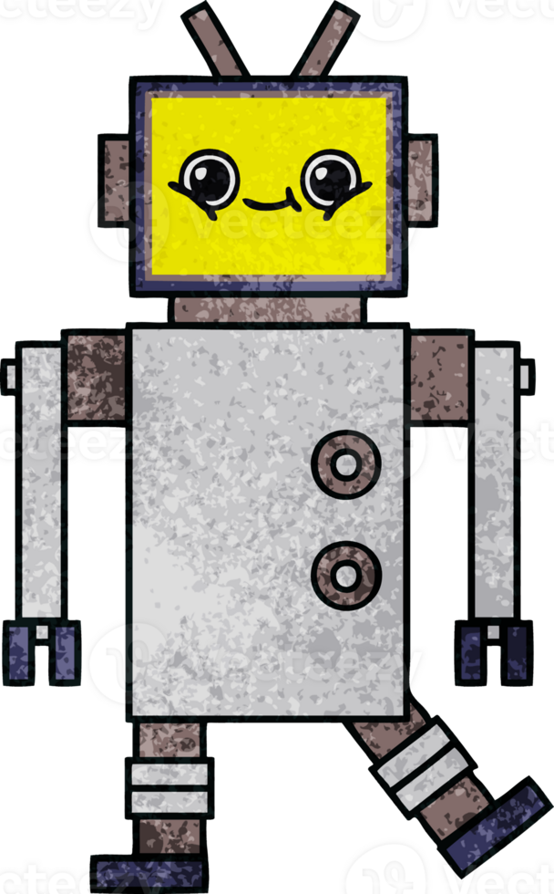 retro grunge texture cartoon of a robot png