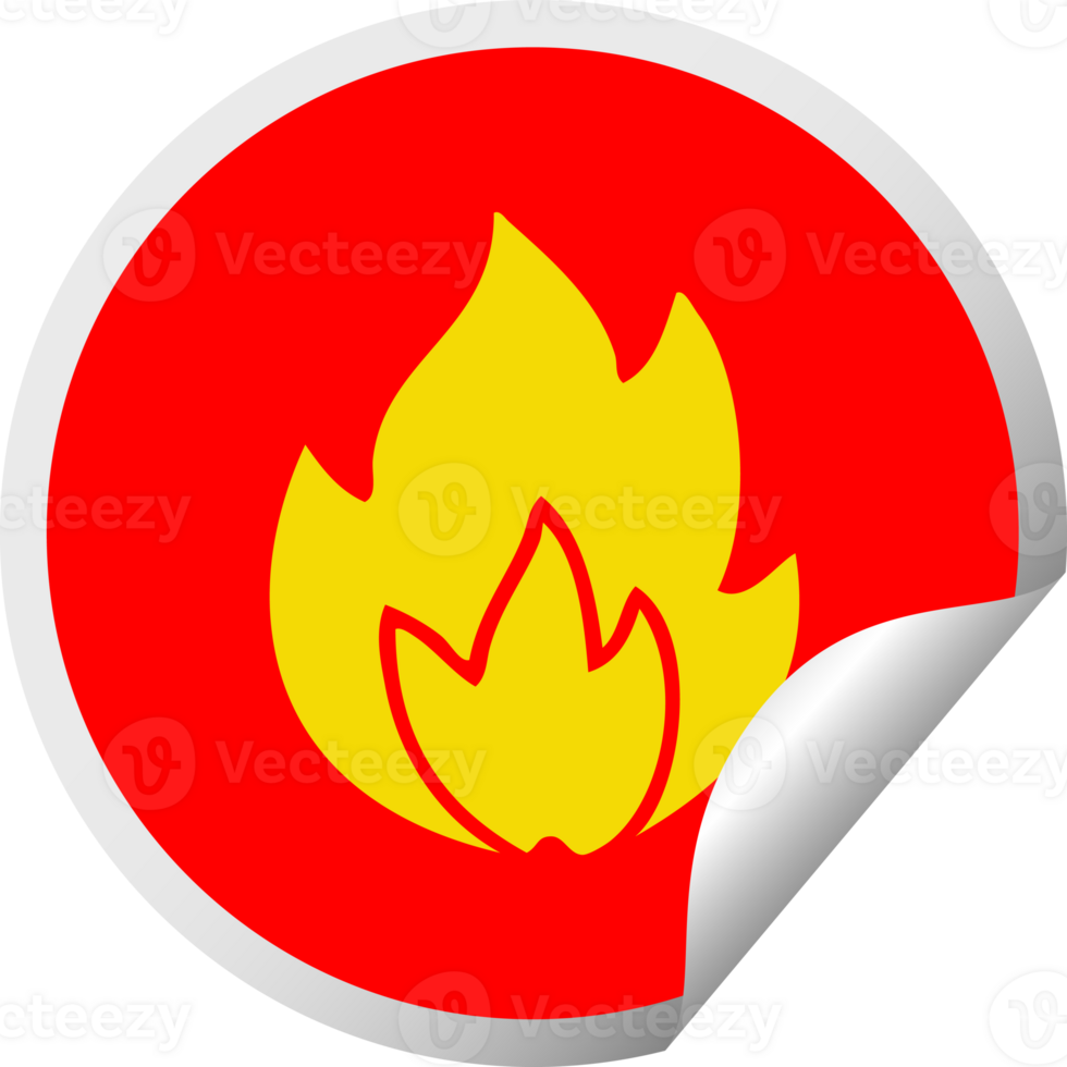 circular peeling sticker cartoon of a fire png