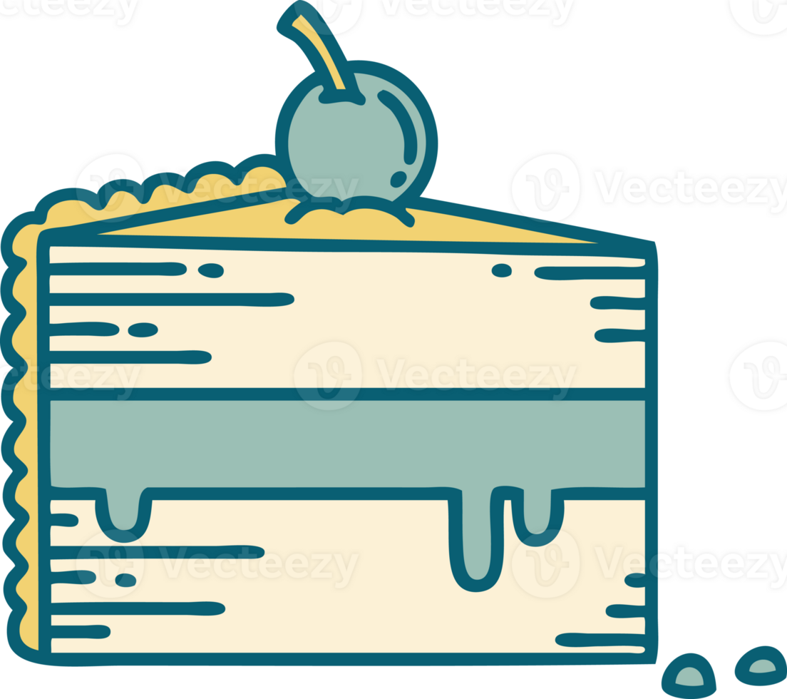 iconic tattoo style image of a slice of cake png