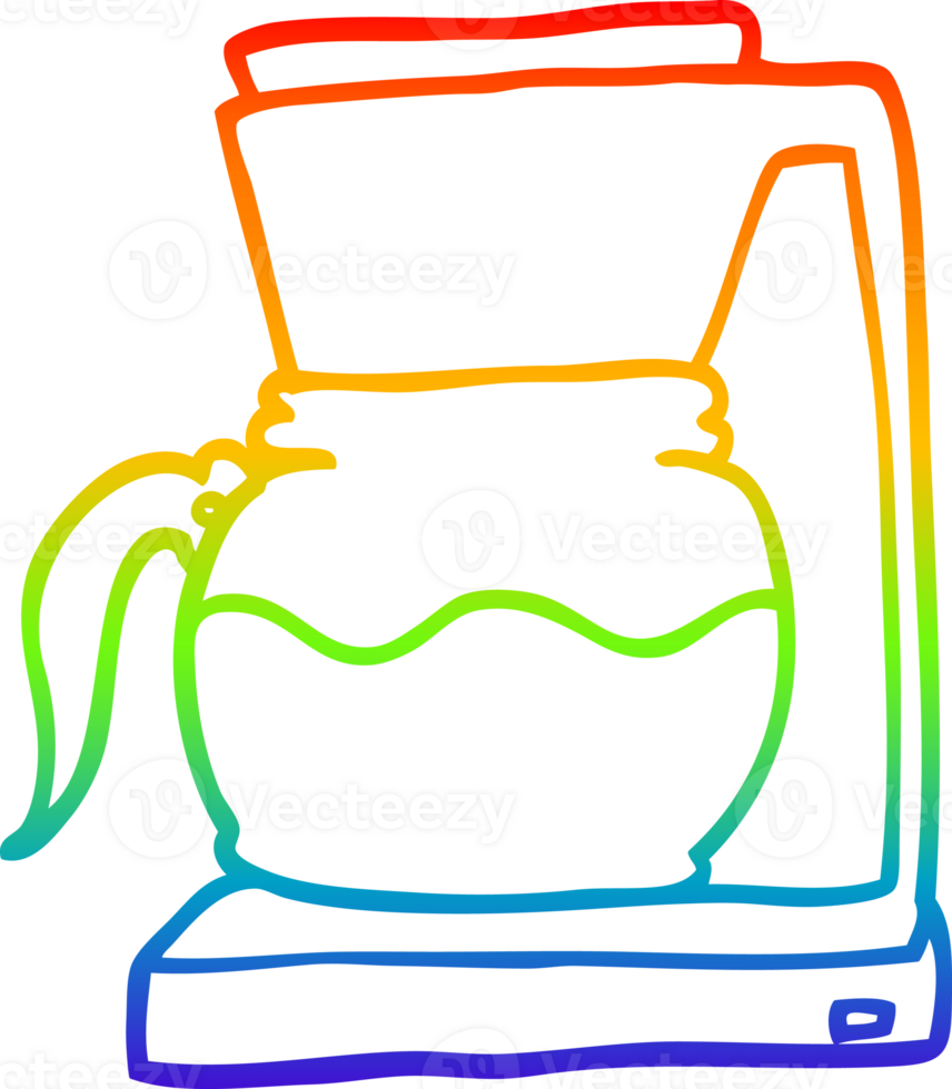 rainbow gradient line drawing of a cartoon coffee filter machine png