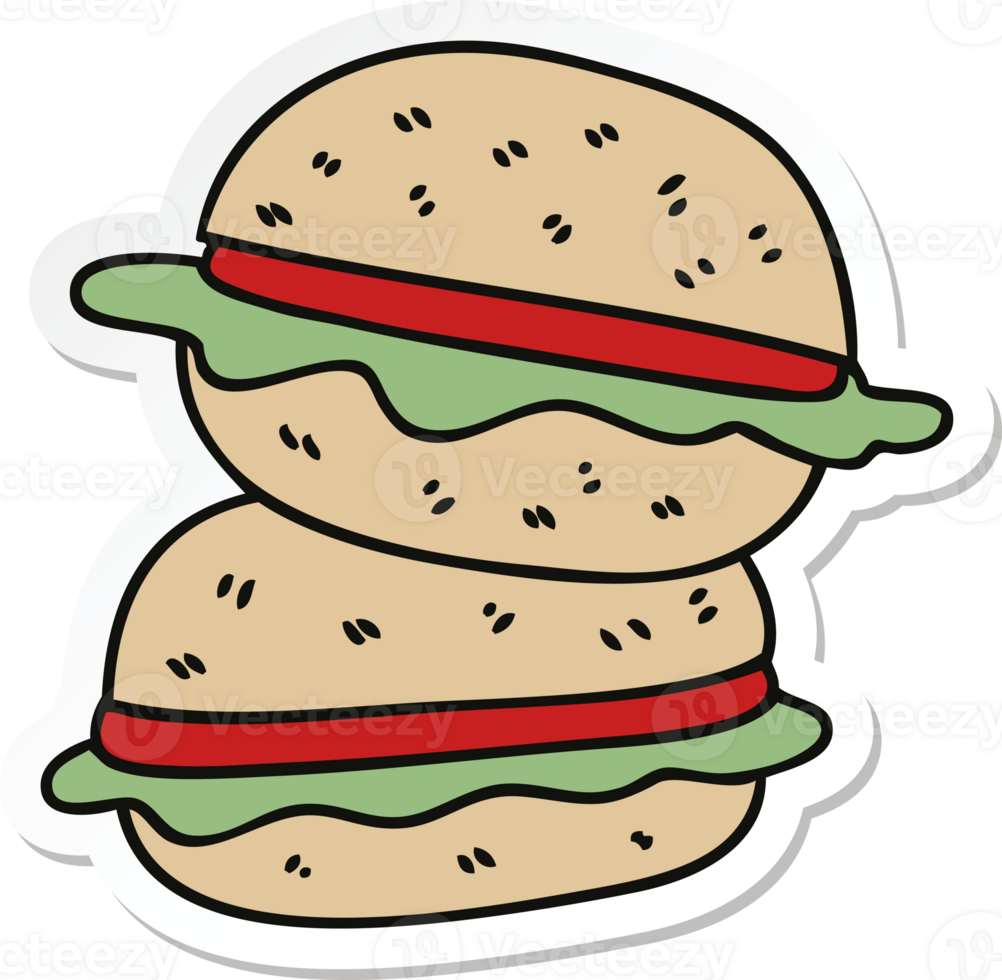 sticker of a quirky hand drawn cartoon veggie burger png