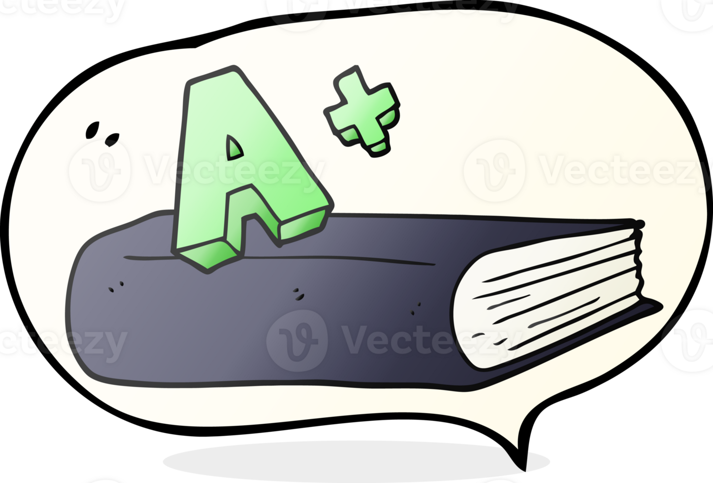 hand drawn speech bubble cartoon A grade symbol and book png