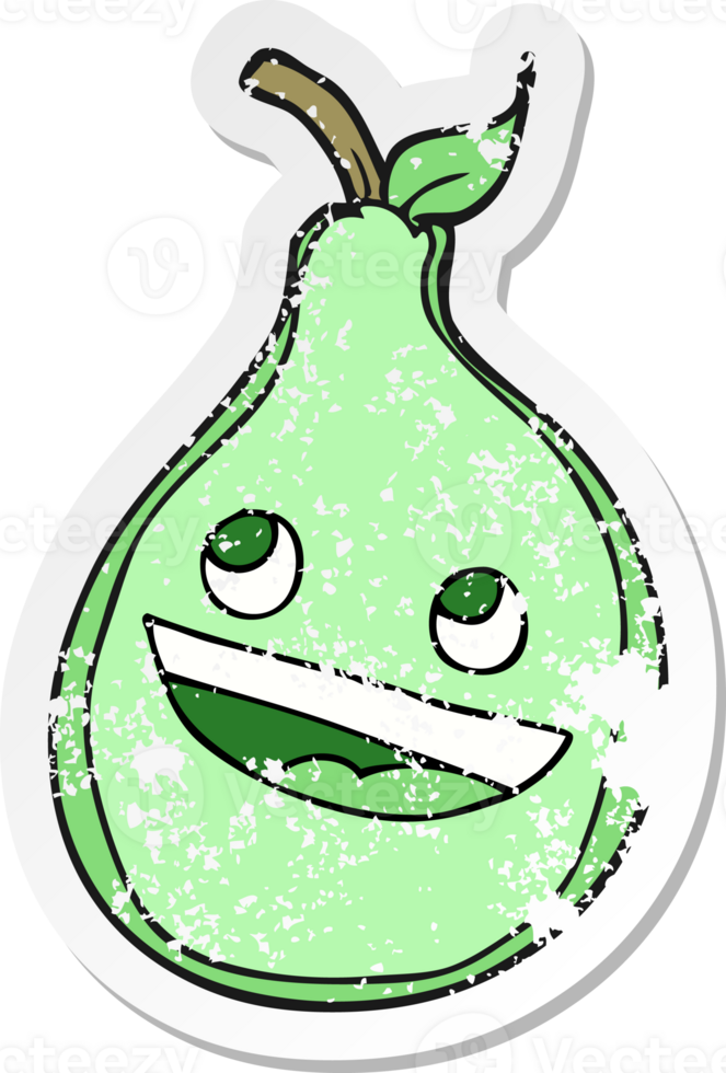 retro distressed sticker of a cartoon pear png
