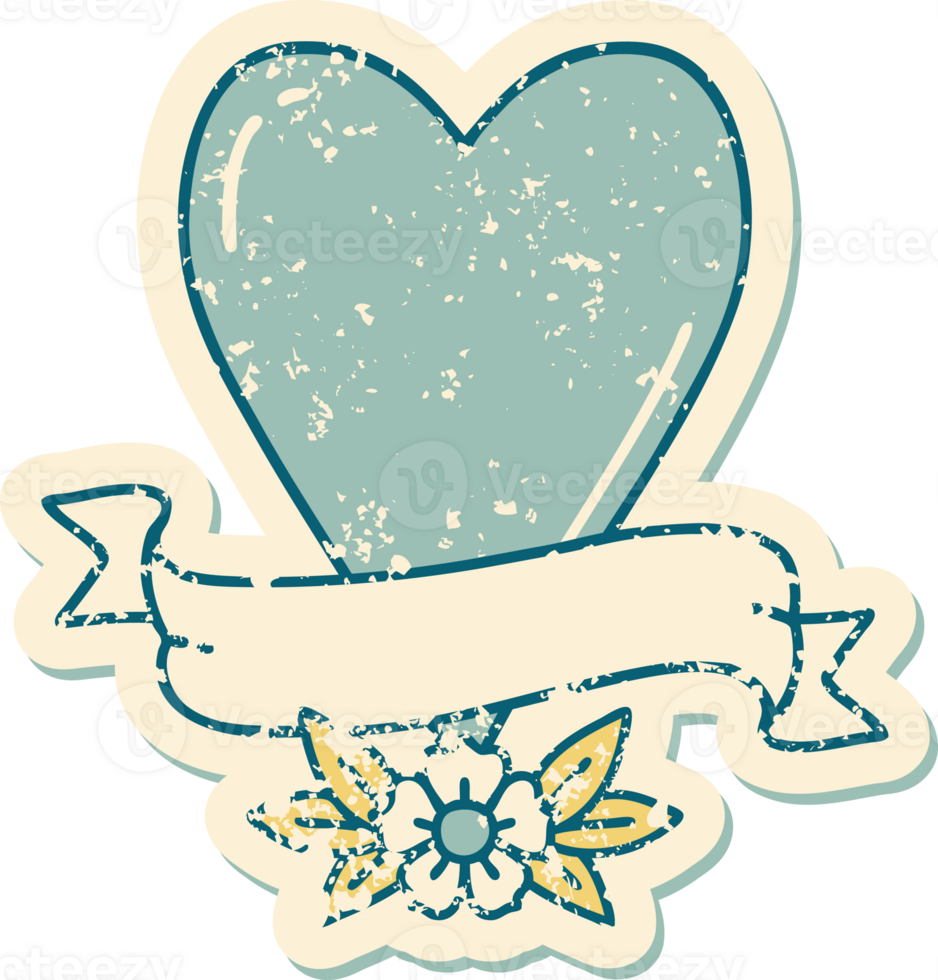 iconic distressed sticker tattoo style image of a heart and banner png