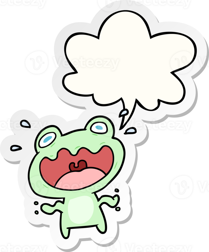 cute cartoon frog frightened with speech bubble sticker png