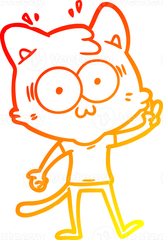 warm gradient line drawing of a cartoon surprised cat png