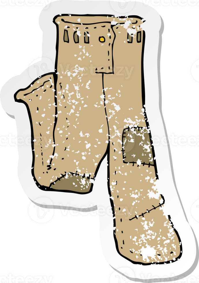 retro distressed sticker of a cartoon patched old pants png