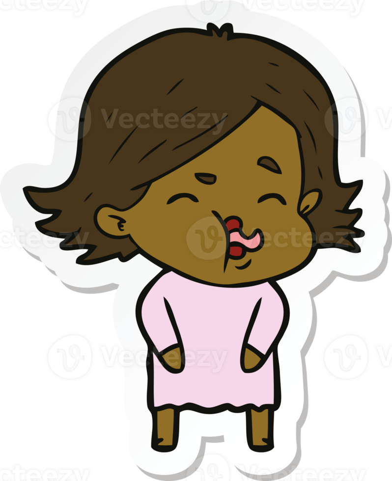 sticker of a cartoon girl pulling face png