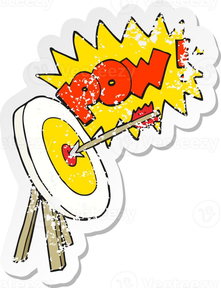 retro distressed sticker of a cartoon archery target png