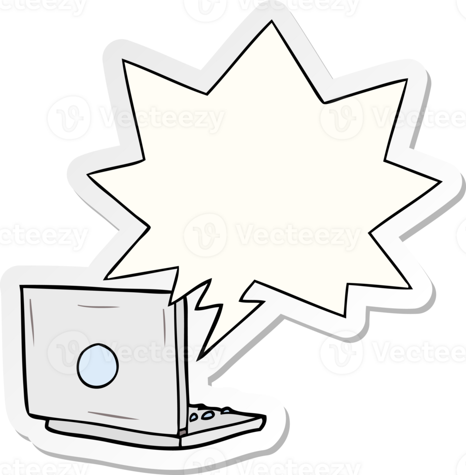 cartoon laptop computer with speech bubble sticker png