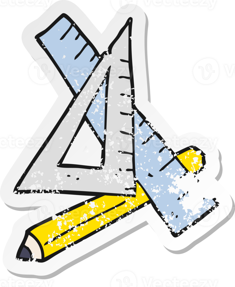 retro distressed sticker of a cartoon pencil and ruler png