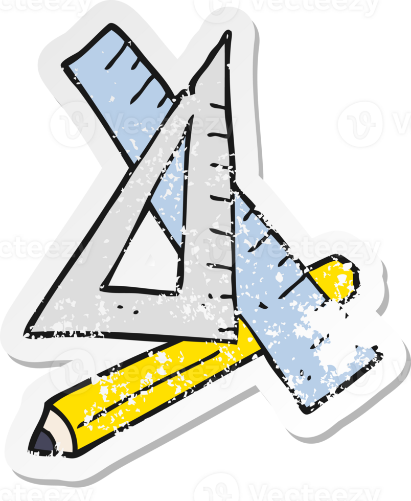 retrò afflitto etichetta di un' cartone animato matita e righello png